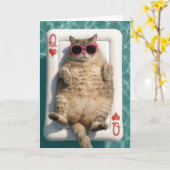 Carte Chat Reine des Cœurs d'anniversaire (Fleur jaune)