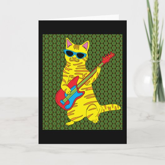Carte Chat Retro Jouer Guitare (Devant)