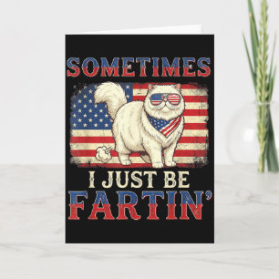 Carte Chat rigolo qui péte drapeau américain rétro 4 jui
