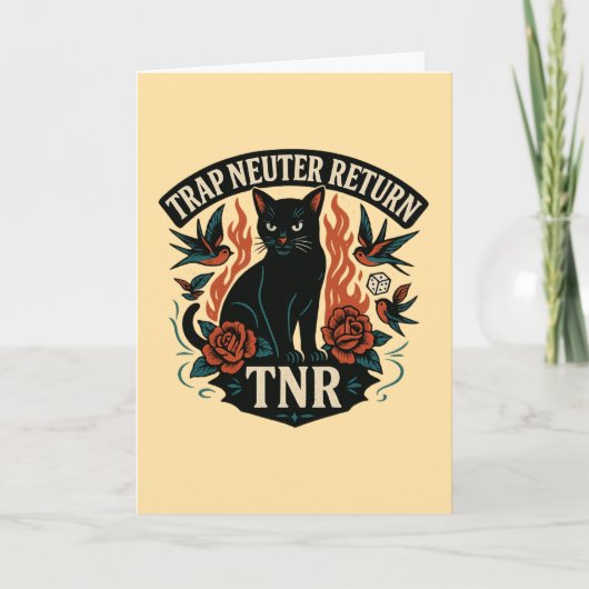 Carte Chat Rockabilly TNR Tatouage Vintage Chat Noir (Devant)