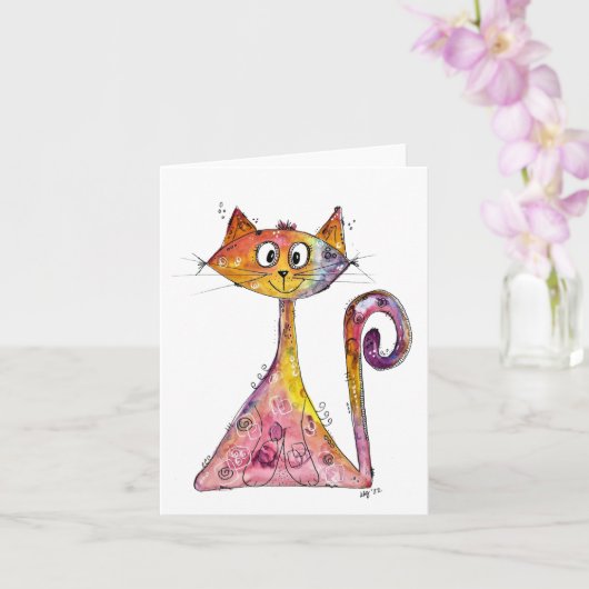 Carte Chat rose blanc mignon (Orchidée)