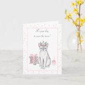 Carte Chat rose et gris dans un anniversaire de Tiara (Fleur jaune)