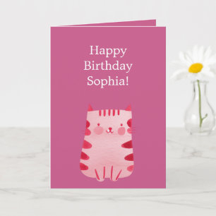 Carte Chat rose mignon Anniversaire