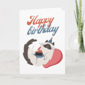 Carte Chat Rouge Et Turquoise Anniversaire (Devant)