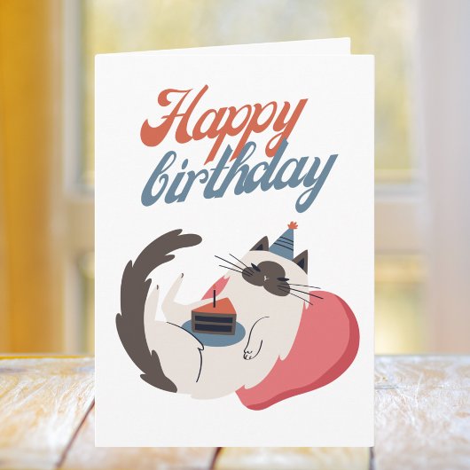 Carte Chat Rouge Et Turquoise Anniversaire