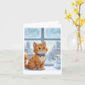 Carte Chat roux à Noël (Fleur jaune)
