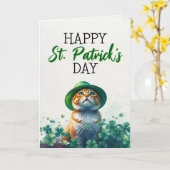 Carte Chat roux adorable & trèfles de la Saint-Patrick (Fleur jaune)