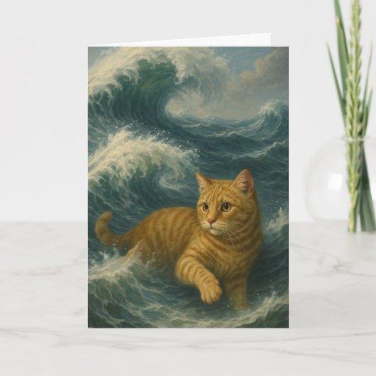 Carte Chat roux courageux chevauchant les vagues de l'oc (Devant)