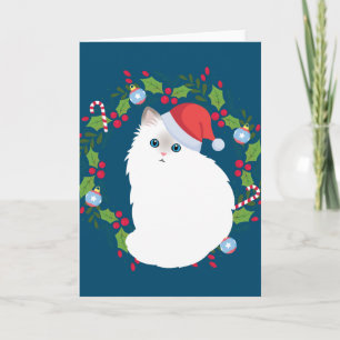 Carte Chat Roux Ragdoll au Couronne de Noël