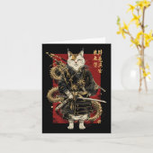 Carte Chat Samurai Avec Dragon Kanji (Fleur jaune)
