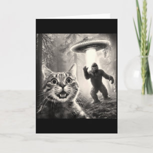 Carte Chat selfie forêt arbres extraterrestre ovni Bigfo