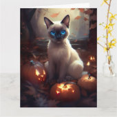 Carte Chat Siamais Halloween Avec Peur Citrouille (Fleur jaune)
