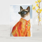 Carte Chat siamois aux nuances (Fleur jaune)