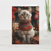 Carte Chat siamois avec cheminée de cadeaux de Noël (Devant)