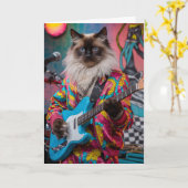 Carte Chat siamois drôle rocker (Fleur jaune)