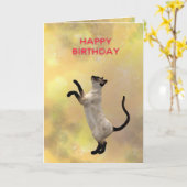 Carte Chat siamois et Joyeux anniversaire (Fleur jaune)
