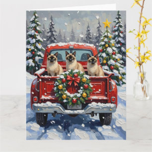 Carte Chat siamois Noël camion rouge Fêtes