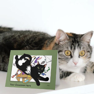 Carte Chat siamois vert espiègle malicieux Drôle