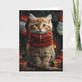 Carte Chat Sibérien Avec Foyer Cadeaux De Noël (Devant)