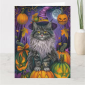 Carte Chat Sibérien éffrayant Halloween sorcière et Citr (Devant)