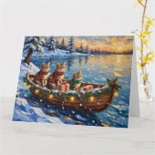 Carte Chat Sibérien Noël Bateau Fêtes (Fleur jaune)