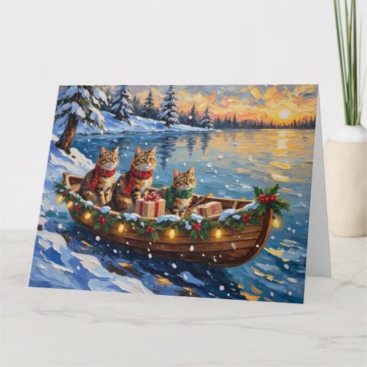 Carte Chat Sibérien Noël Bateau Fêtes (Devant)