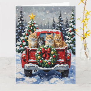 Carte Chat Sibérien Noël Camion Rouge Fêtes