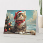 Carte Chat Sibérien Noël Vintage Plage (Devant)
