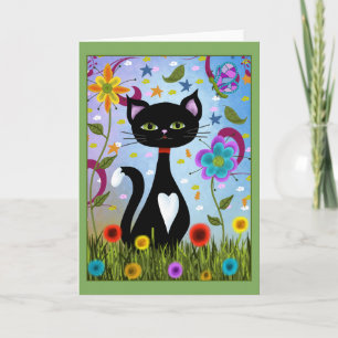 Carte Chat Smoking Assis Dans Un Jardin