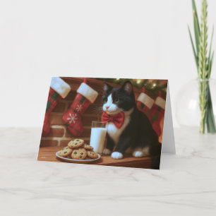 Carte Chat Smoking Attendant le Père Noël
