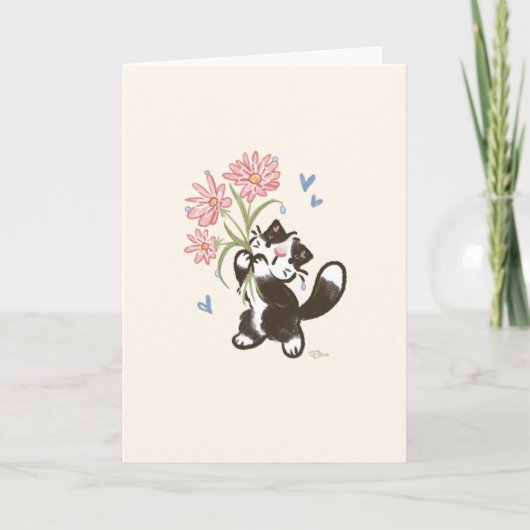 Carte Chat Smoking avec Fleurs - Maurice (Devant)