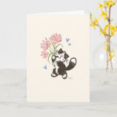 Carte Chat Smoking avec Fleurs - Maurice (Fleur jaune)