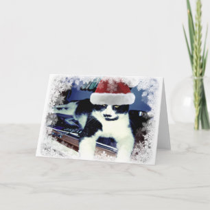 Carte Chat Smoking Chapeau de Père Noël Intérieur