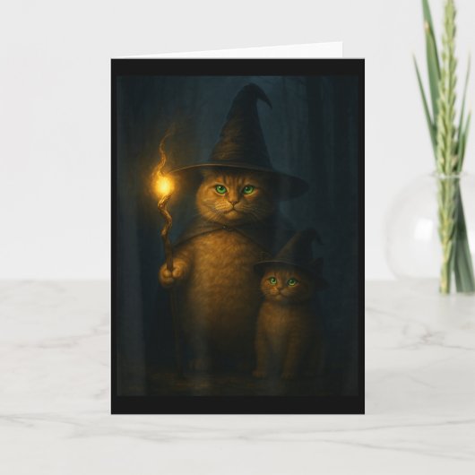Carte Chat sorcier drôle et bizarre pour Halloween Meme (Devant)