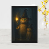 Carte Chat sorcier drôle et bizarre pour Halloween Meme (Fleur jaune)