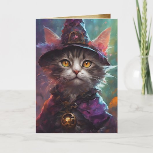 Carte Chat sorcier Wise Halloween Salutations, Hondelles (Devant)