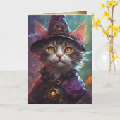 Carte Chat sorcier Wise Halloween Salutations, Hondelles (Fleur jaune)
