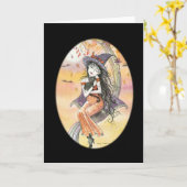 Carte Chat Sorcière Gothique Halloween (Fleur jaune)