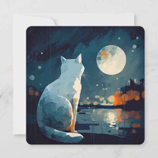 Carte Chat sous la lune par lac - CARD (Devant)