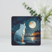Carte Chat sous la lune par lac - CARD (Debout devant)