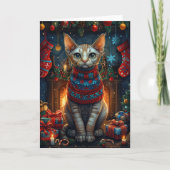 Carte Chat Sphynx avec des cadeaux de Noël Cheminée (Devant)