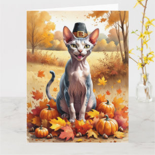 Carte Chat Sphynx Dans l'Art de Thanksgiving aux Feuill
