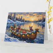 Carte Chat Sphynx Noël Bateau Fêtes (Fleur jaune)