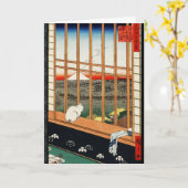 Carte Chat sur la fenêtre avec la vue de Mt Fuji par (Fleur jaune)