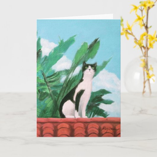 Carte Chat sur le toit (Fleur jaune)