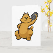 Carte Chat sur l'épaule avec haltère (Fleur jaune)