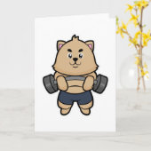 Carte Chat sur une scène de musculation avec une barre à (Fleur jaune)