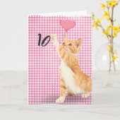 Carte chat tabby 10e anniversaire (Fleur jaune)