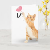 Carte chat tabby 11e anniversaire (Fleur jaune)