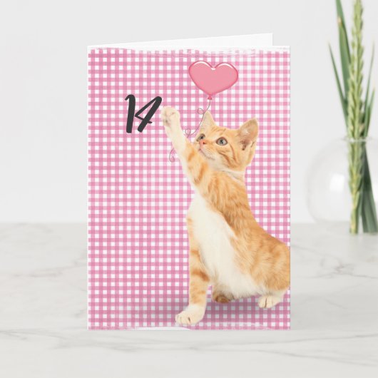 Carte chat tabby 14e anniversaire (Devant)